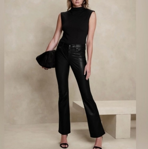 NWT BANANA REPUBLIC | Vegan Leather Bootcut Pants - Picture 2 of 5